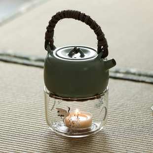 青松白鹤玻璃温茶炉茶壶烛火加热底座高端蜡烛煮茶器家用茶道配件
