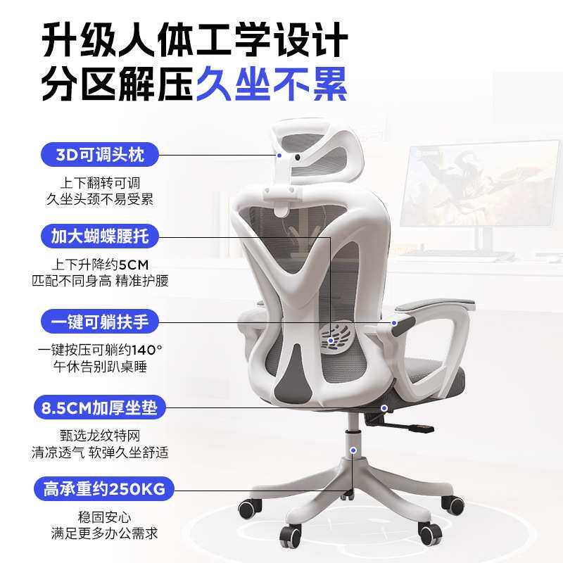 人体工学椅子可躺舒服久坐电脑椅家用靠背转椅宿舍电竞座椅办公椅