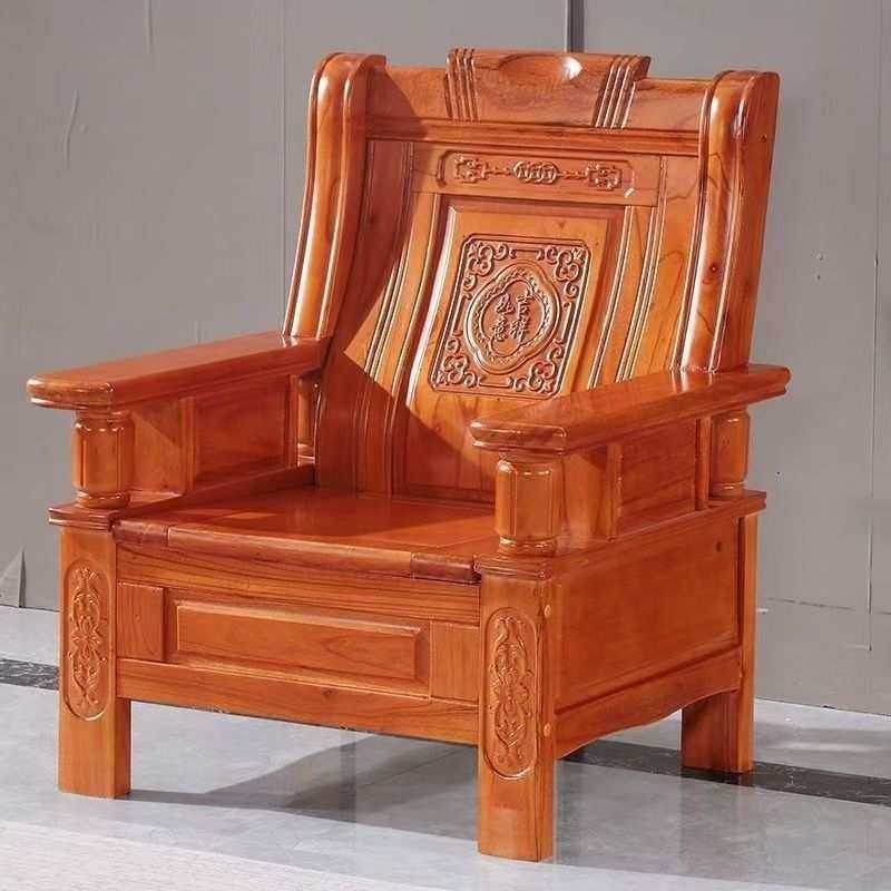 中式实木沙发茶几组合家用出租房客厅木质三人位雕花农村小户型