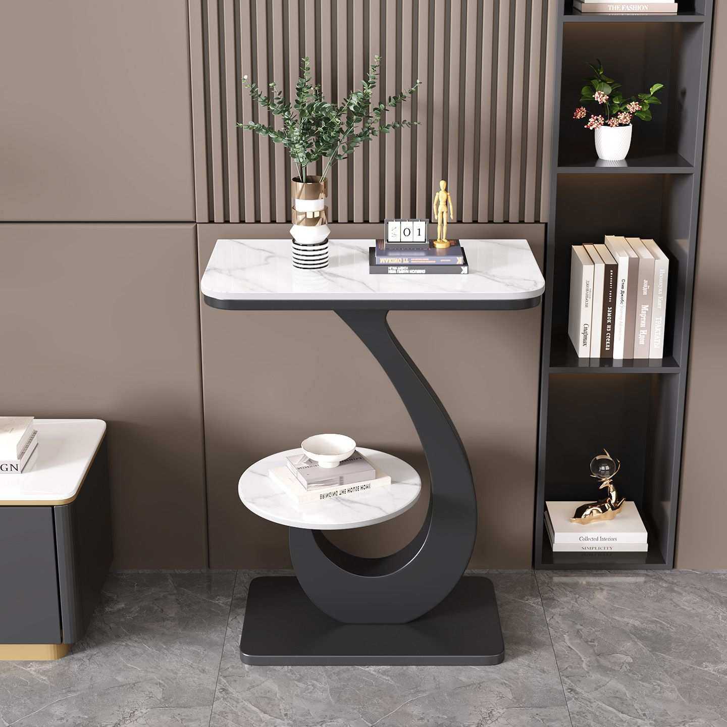 家用微晶石花架2025新款客厅阳台多层落地岩板花架意式轻奢玄关桌