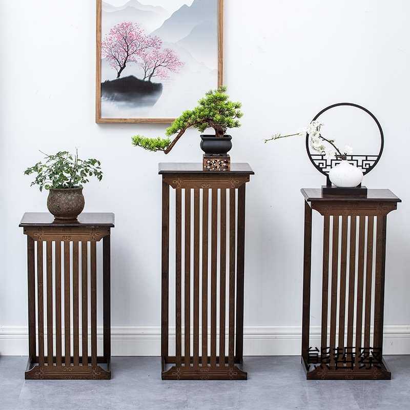 新中式花架客厅花台花盆楠竹植物实木落地盆景架博古架禅意置物架