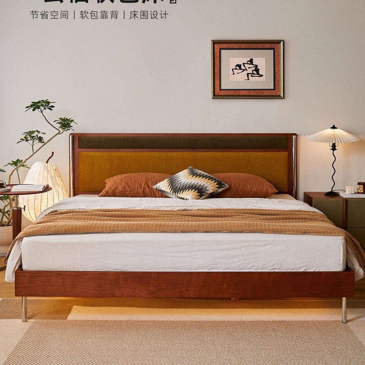 2025碧洛轩复古樱桃木床1.5米小户型主次卧床实木1.8m双人齐边床