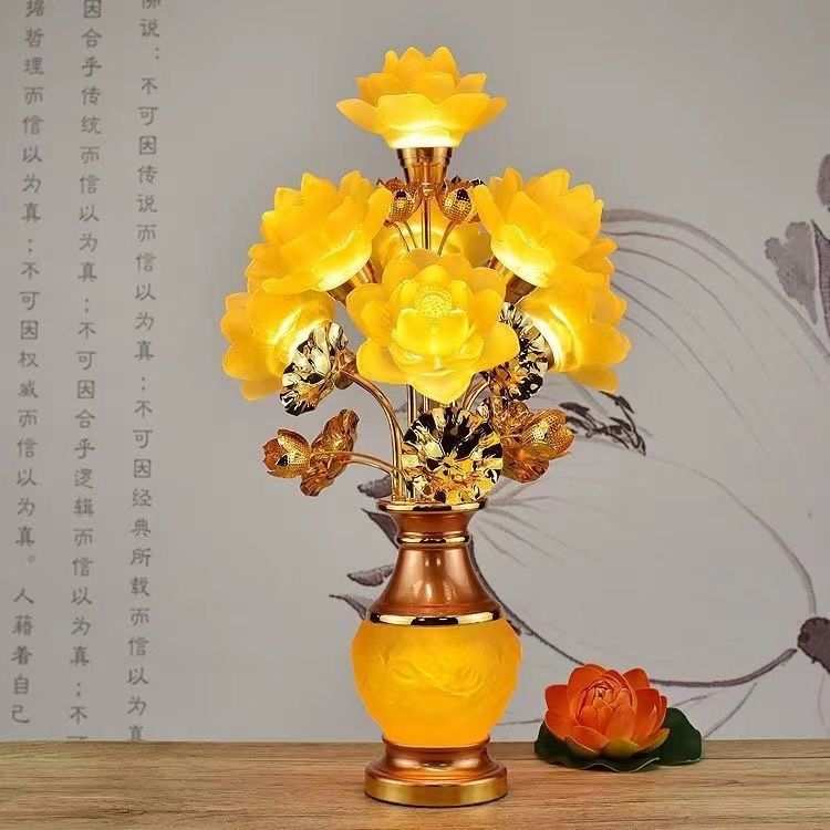 led琉璃莲花灯水晶佛前七彩长明灯插电家用九品莲花灯水晶莲花灯