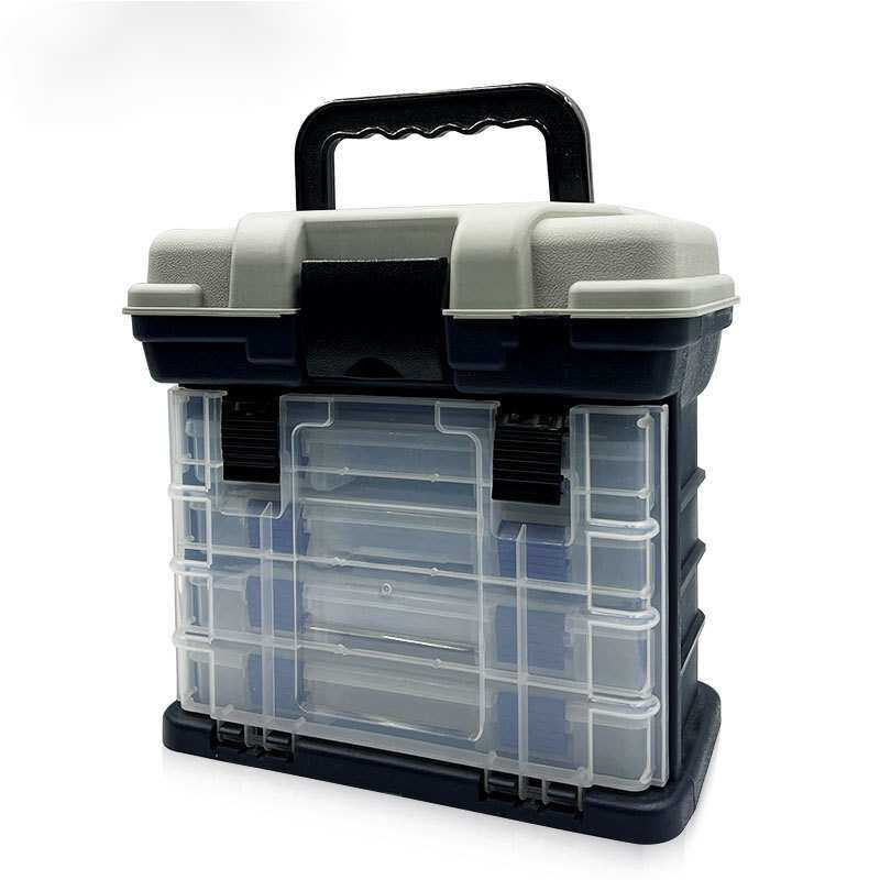 ABS塑料防水多功能手提路亚箱4层鱼饵盒黑色储物盒鱼钩收纳盒海钓