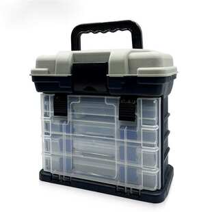 ABS塑料防水多功能手提路亚箱4层鱼饵盒黑色储物盒鱼钩收纳盒海钓