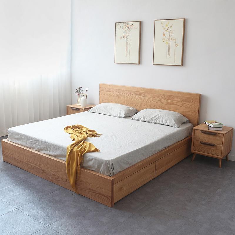 北欧全实木床红橡木抽屉储物床日式黑胡桃木高箱气压床双人床