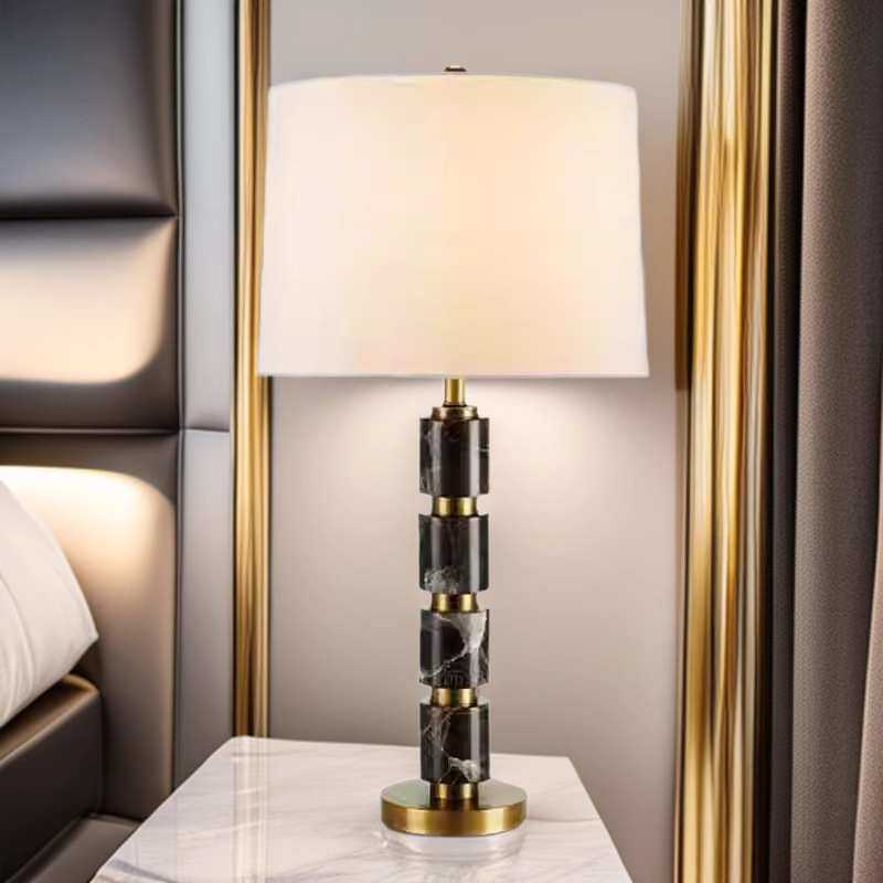 美式现代黑色花纹大理石台灯镀铜色云石样板房客厅卧室床头台灯