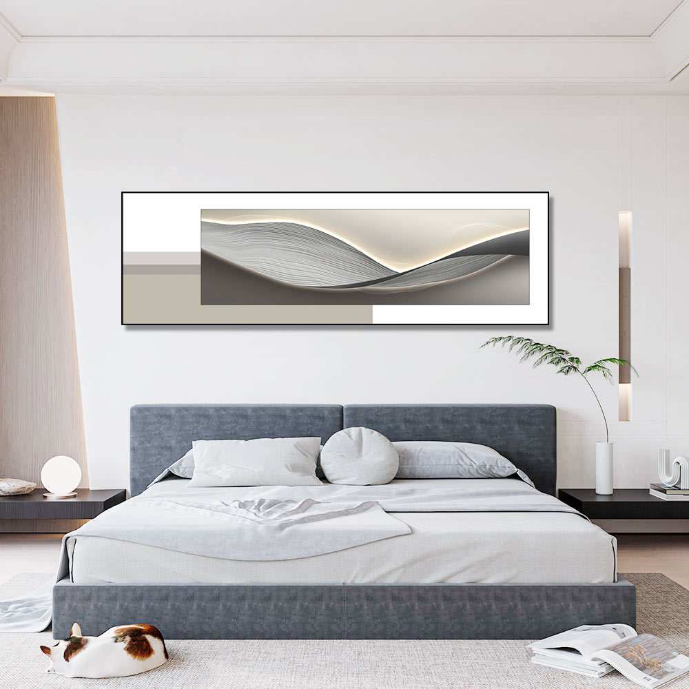 卧室装饰画现代简约床头挂画抽象铝合金色块壁画客厅晶瓷星闪极简图片