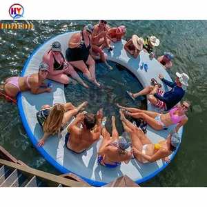 圆形海上浮台充气水池夏季休闲娱乐带网水上漂浮床气垫直销工厂