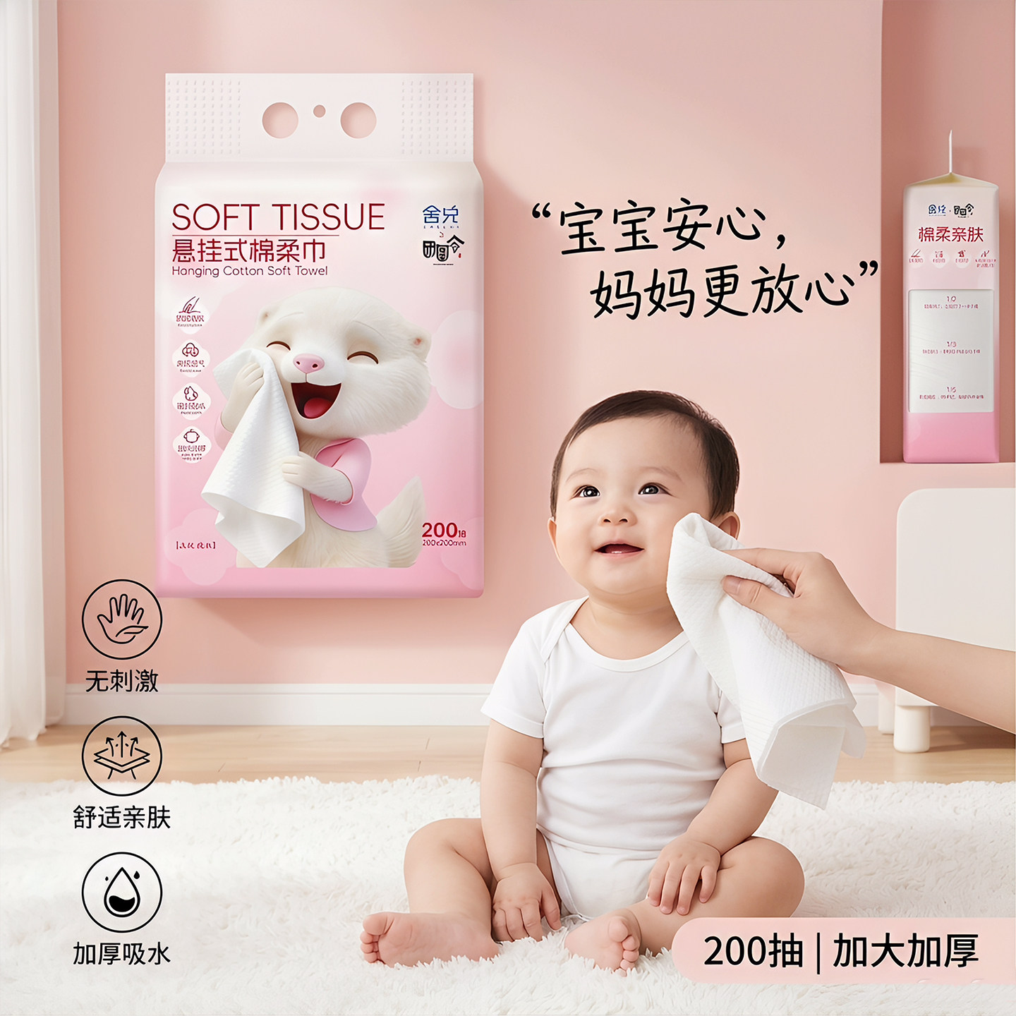 舍兑团圆令悬挂式棉柔巾洗脸巾母婴儿宝宝擦脸巾干湿两用亲肤透气