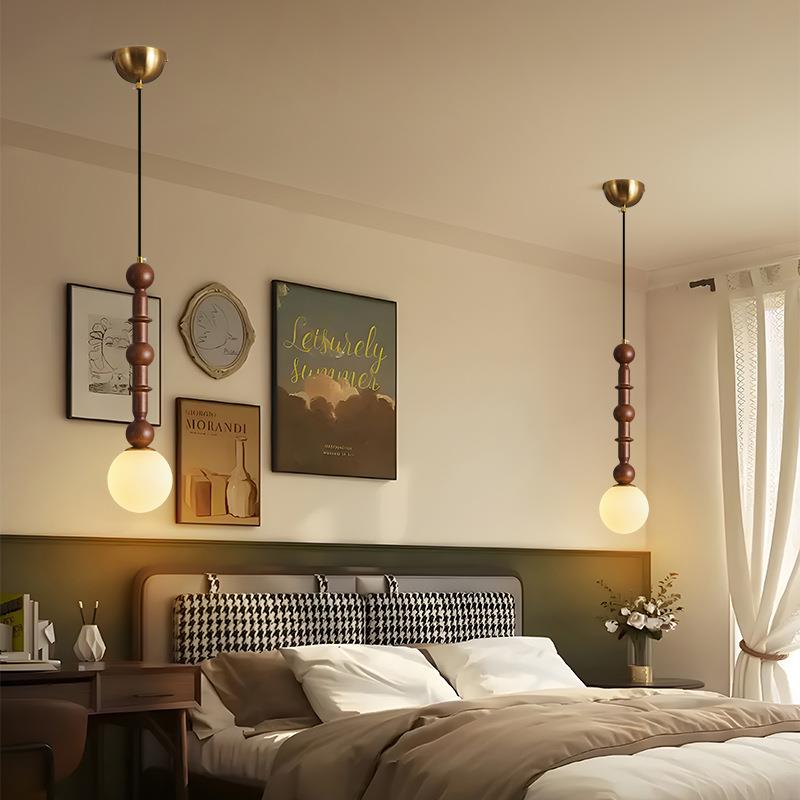 复古实木卧室床头小吊灯中古白蜡木餐桌吧台玻璃灯罩吊线灯casagd