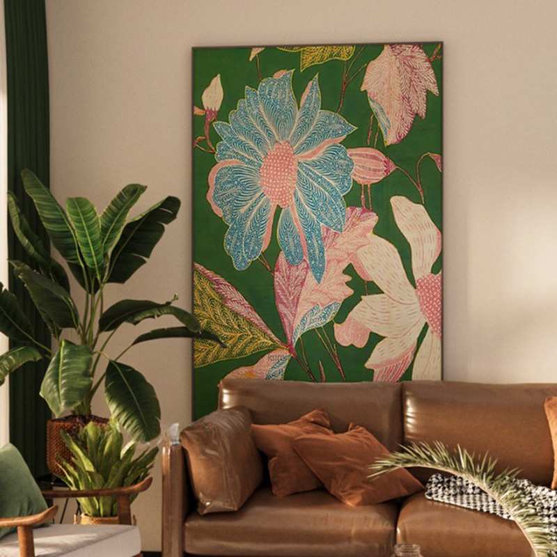 现代简约艺术复古花朵植物客厅餐厅玄关装饰画卧室壁画  竖版挂画图片