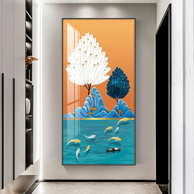 现代轻奢入户玄关装饰画走廊过道壁画北欧竖版玄幻大气晶瓷墙挂画图片