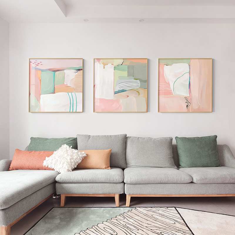 现代简约粉色抽象画沙发背景装饰画北欧风格客厅餐厅方形挂画