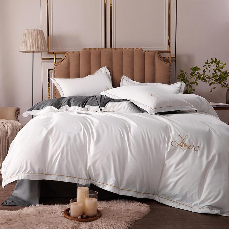 跨境家纺仿棉磨毛刺绣磨毛床笠四件套纯色北欧床单4件套