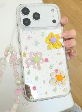 Kiyocase适用苹果17promax镜面手机壳春日立体花花iphone16promax新款15女款创意防摔保护套可爱卡通