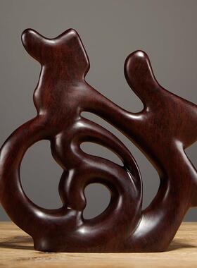 黑檀木雕福字摆件家居玄关装饰工艺品福气临门客厅酒柜电视柜摆件