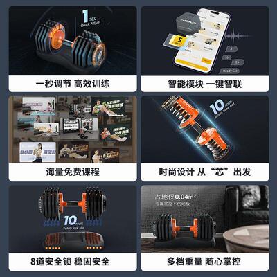 HEAD海德可调节哑铃男士健身家用大重量纯钢套装力量锻炼训练器材