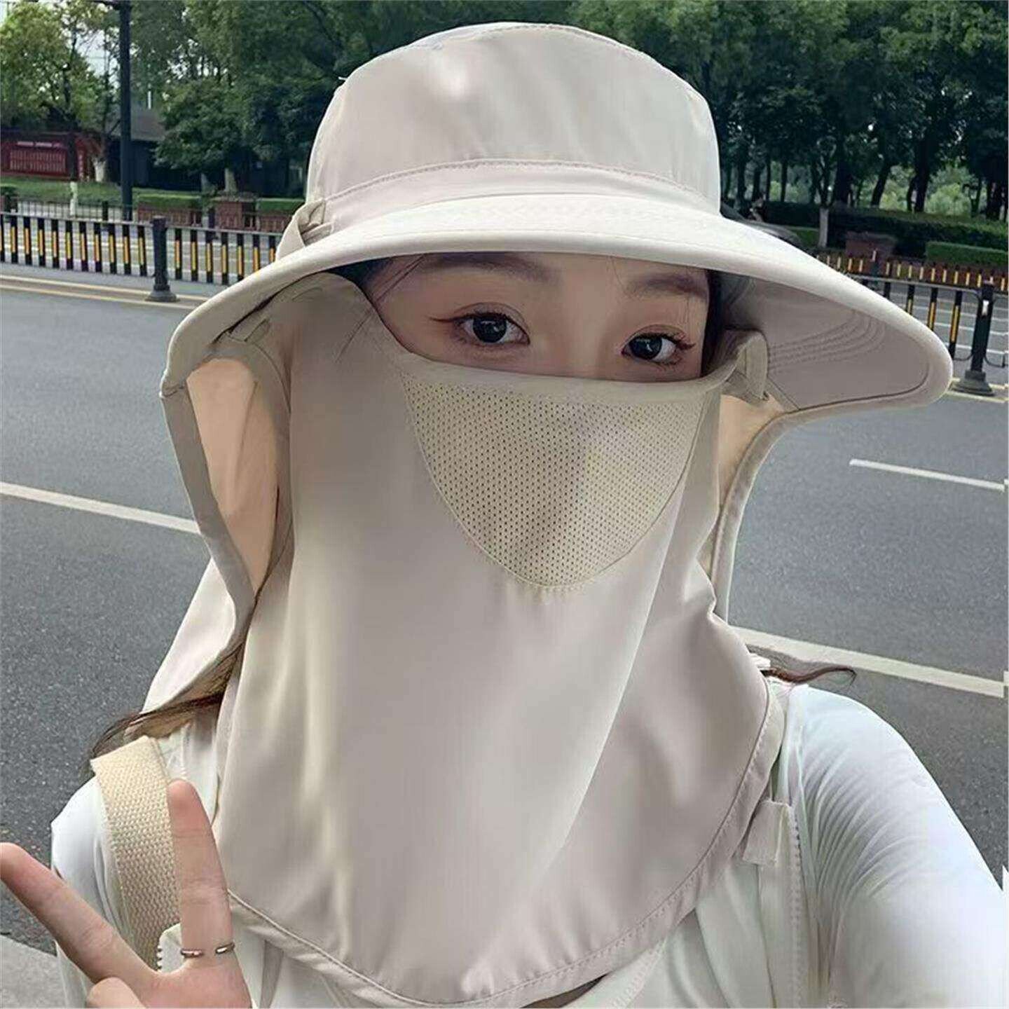 养蜂人防晒帽透气遮脸面罩护颈一体太阳帽防紫外线户外遮阳帽女夏