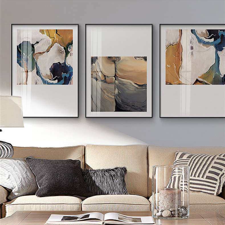 北欧客厅装饰画英文抽象沙发背景墙挂画现代简约壁画三联画晶瓷画