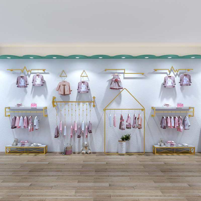 简约童装店展示架上墙组合货架儿童服装店落地式陈列架创意挂衣架