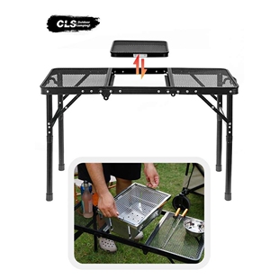 CLS户外折叠桌超轻露营野餐烧烤桌IGT炉便携自驾游车载升降网格桌