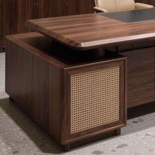 新中式老板桌办公桌大气实木黑胡桃木办公室总经理大班台总裁桌