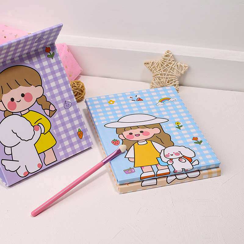 桌面折叠化妆镜可爱卡通女孩梳妆三折玻璃镜子便携外出美妆方形镜