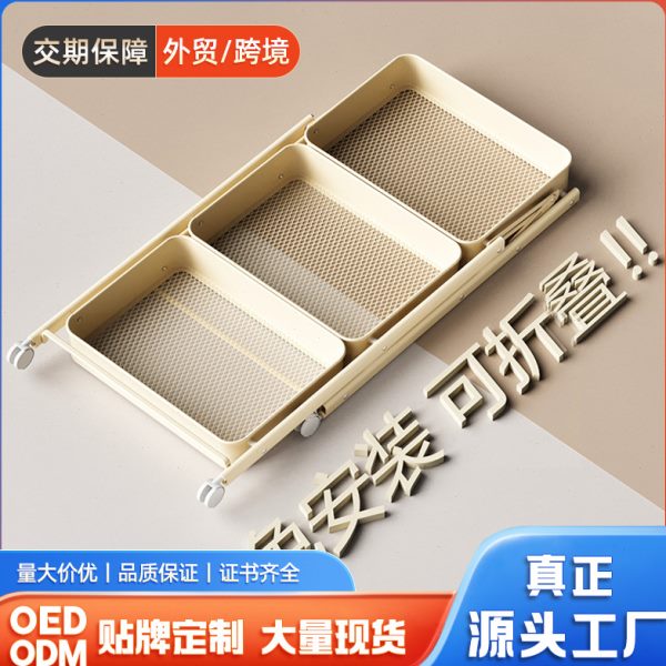 折叠小推车家用置物架厨房落地移动带轮子三层收纳架免安装小推车