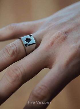 SpadeK/Vesper原创黑桃K扑克牌元素尾戒重工珐琅戒指