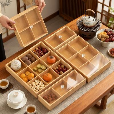 网红九宫格托盘围炉煮茶宫格盘带盖零食水果盘多宫格竹制干果盘