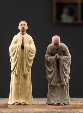 创意中式陶瓷小和尚摆件禅意小沙弥家居博古架摆设鱼缸装饰品