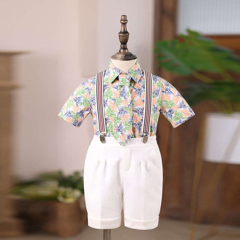 儿童西装套装男童白色夏季花童婚礼礼服小男孩主持人比赛演出服夏