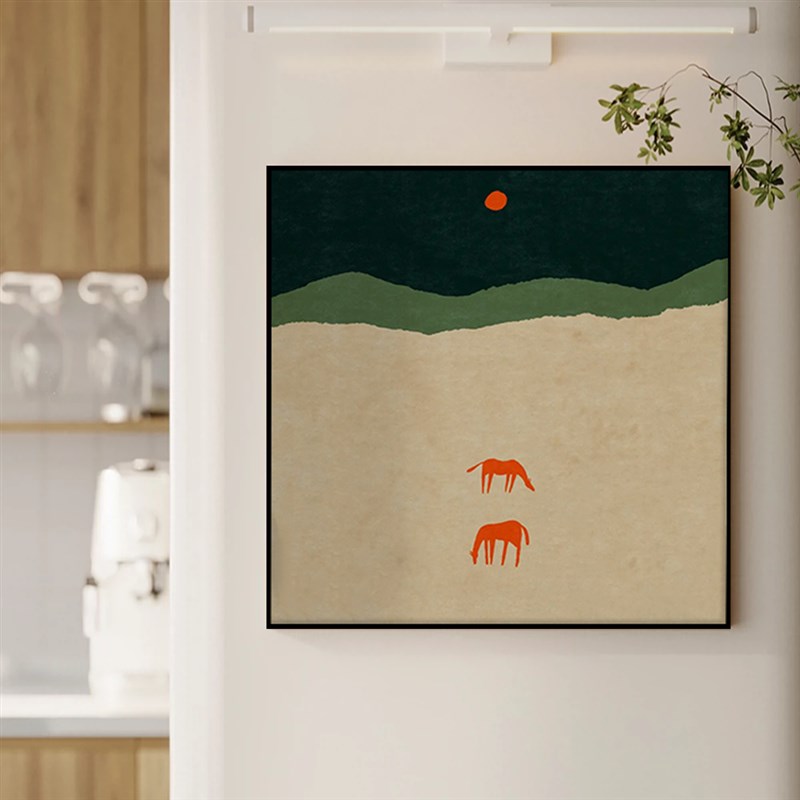 侘寂风法式复古客厅动物骏马装饰画油画入户玄关卧室床头小众挂画图片