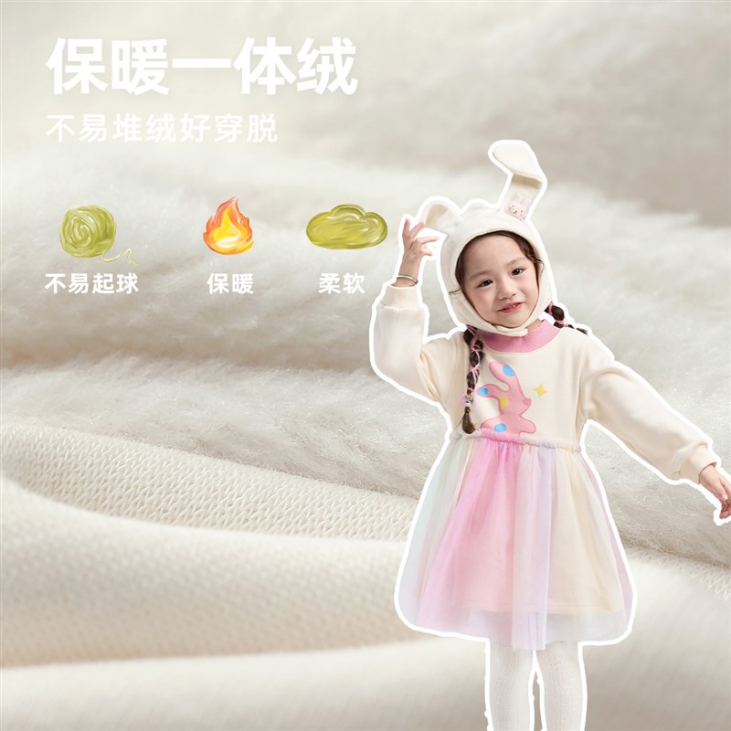 女童裙子冬季宝宝连衣裙加绒加厚婴儿网纱裙新款小童童装儿童冬装