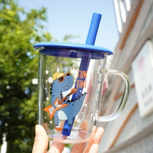 利鲁奇宝宝玻璃吸管杯带刻度果汁牛奶杯儿童冲喝奶水杯杯子可微波