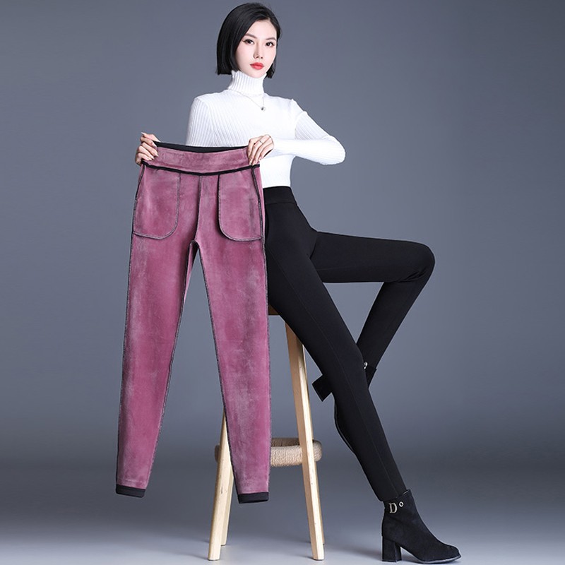 加绒打底裤女外穿2021冬季高腰紧身妈妈保暖裤子大码弹力小脚长裤
