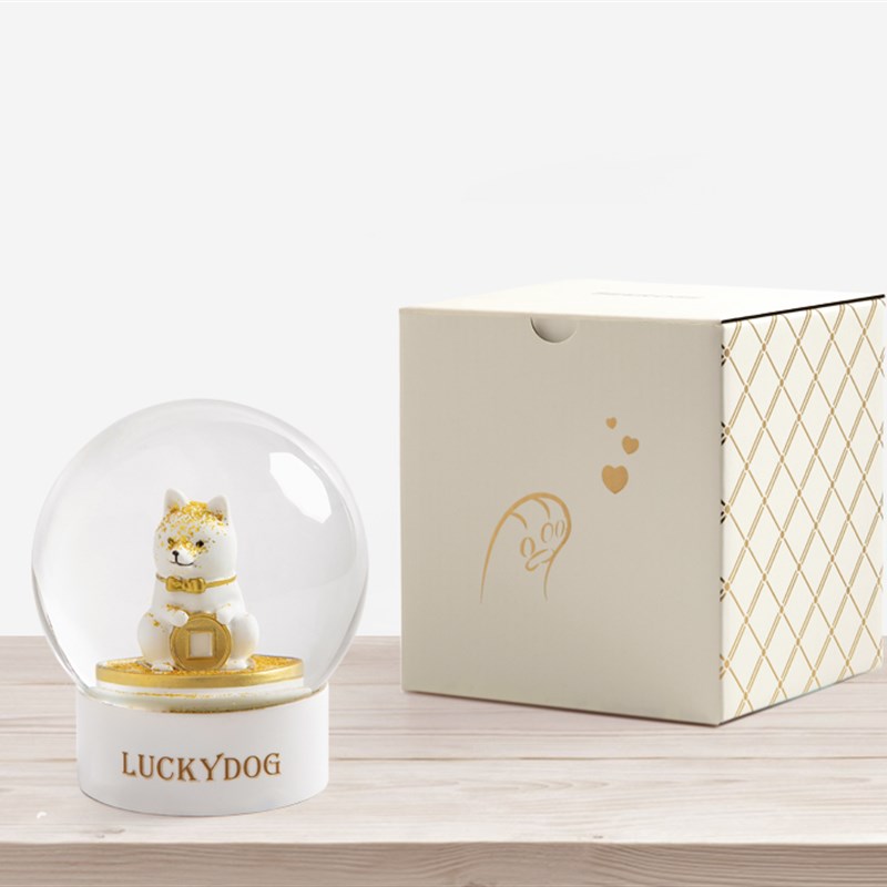 SEEROSE招财柴犬水晶球幸运儿狗公仔办公室摆件朋友开业生日礼物