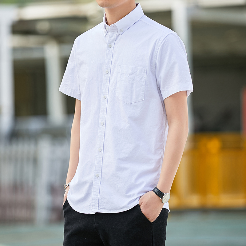 男士夏季上衣寸宽松衬衣韩版休闲青年修身短袖衬衫男潮流大码