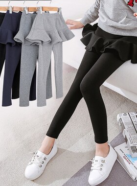 女童裤子秋冬款长裤加绒厚打底裤中大童外穿洋气荷叶边假两件裙裤