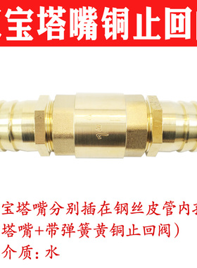 宝塔嘴止回阀插皮管单向阀双头铜嘴带弹簧逆止阀套钢丝皮管内孔