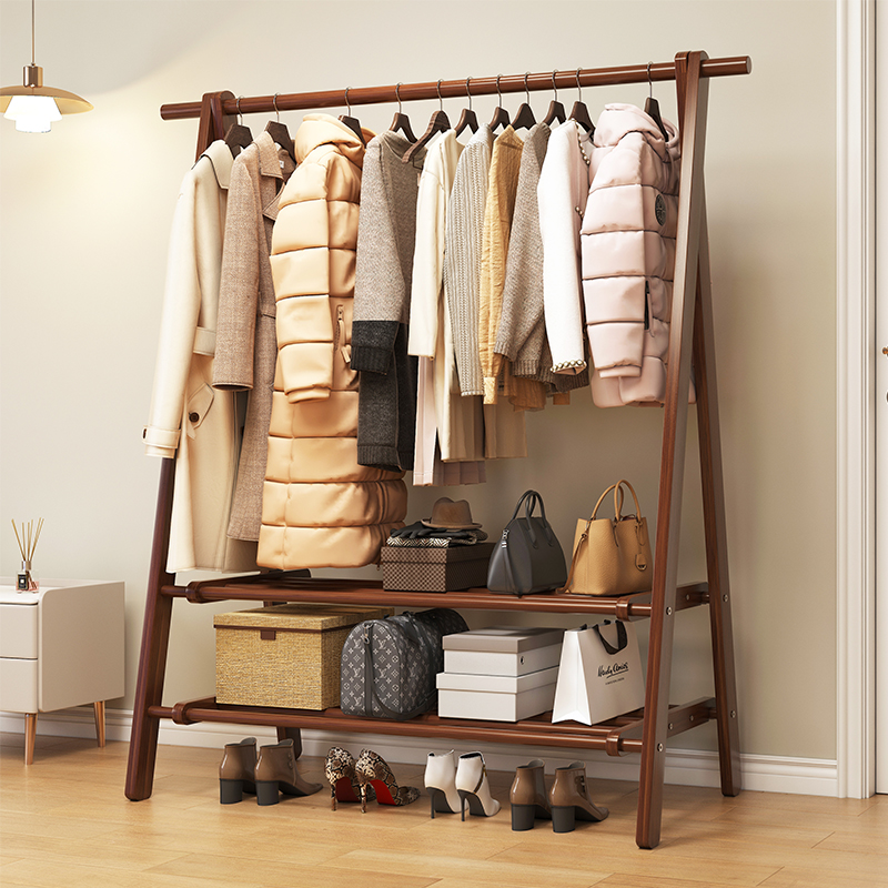 实木衣架落地卧室挂衣架家用晾衣架木质挂衣服架子简易折叠衣帽架