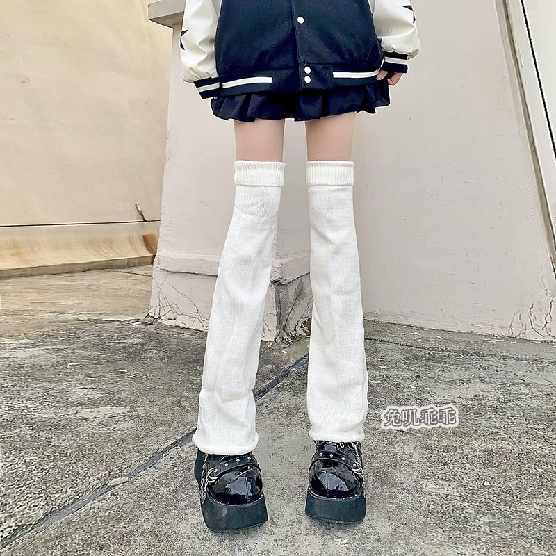 秋冬加长过膝腿套JK高筒堆堆袜子女白色针织喇叭袜套防滑长筒袜子