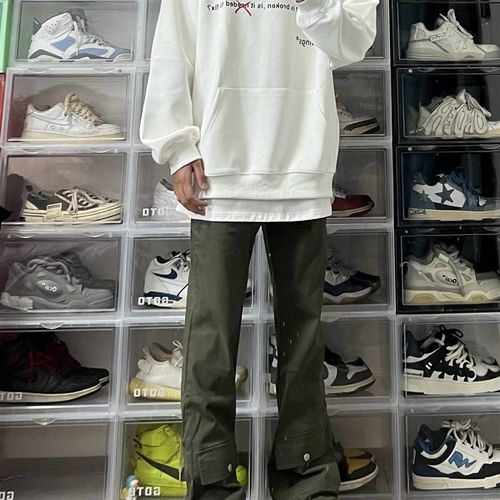 AU8OFCLUB 美式复古印花文字工艺连帽卫衣男女款宽松百搭休闲上衣