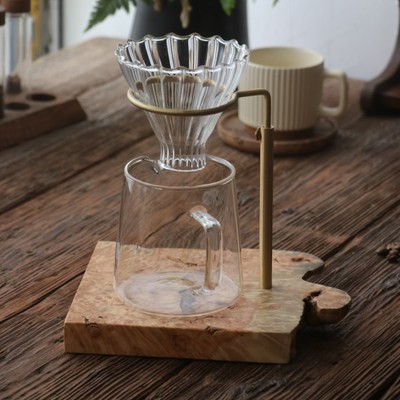 意式手冲咖啡滤杯架V60滤杯复古实木黄铜支架可调节滴漏过滤支架