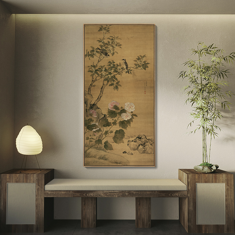 白头荣贵图花鸟古画国画古典中式茶室装饰画客厅玄关背景墙壁画框