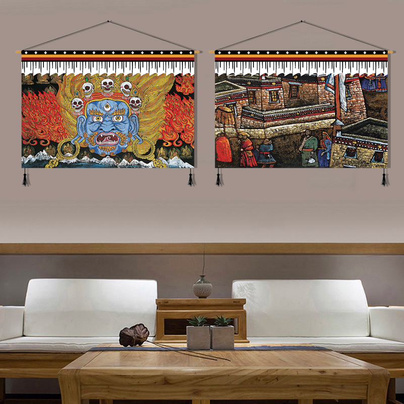 川藏族民宿横版挂画西藏客栈酒店布艺挂布客房床头墙壁装饰画