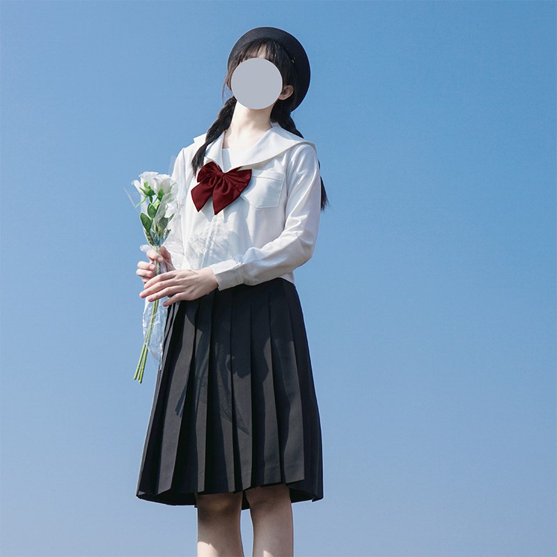 白无本基础水手服jk制服长袖上衣秋冬札幌襟JK衬衫女百搭裙套装