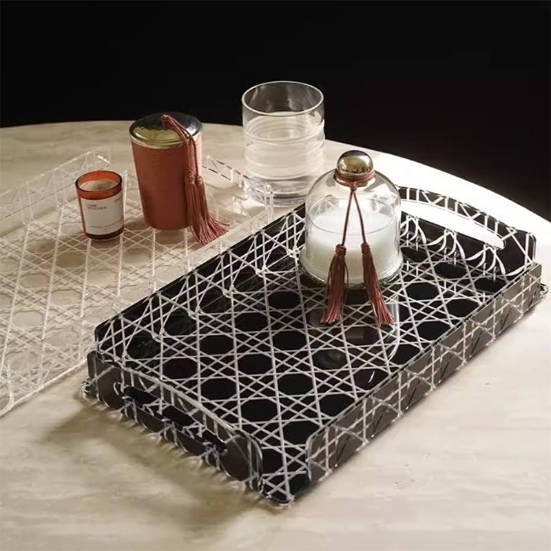 法式亚克力托盘长方形果盘茶几桌面茶具香薰化妆品收纳家用客厅