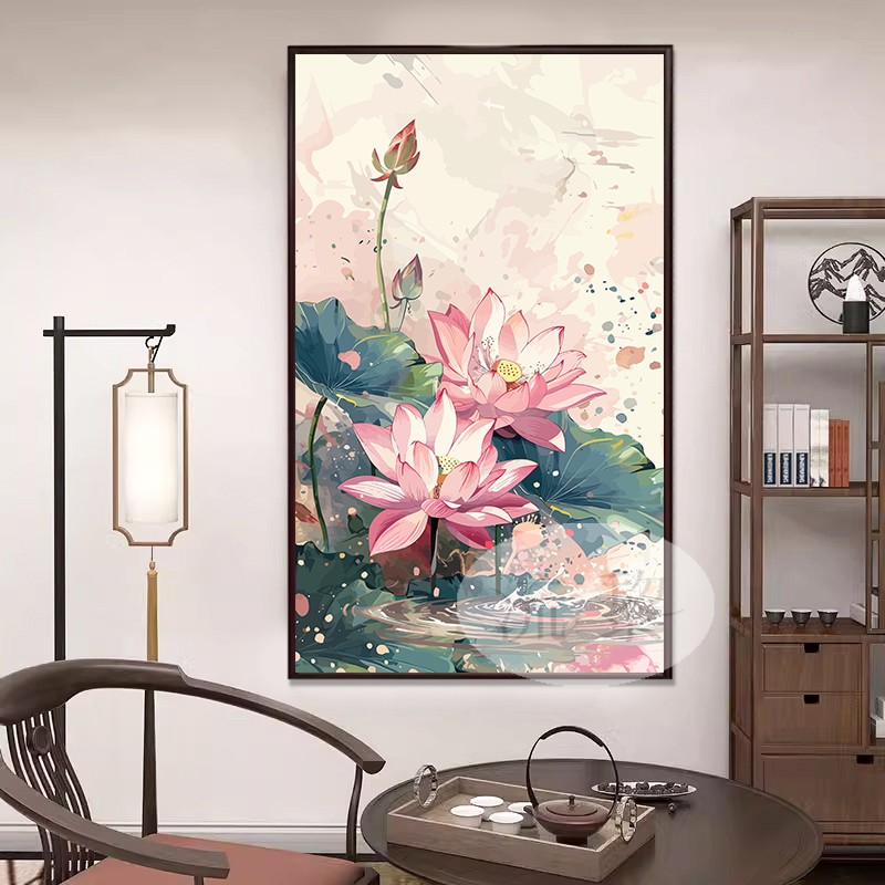 中国风高级感荷花DIY数字油彩画手工绘填充涂色丙烯客厅装饰挂画图片